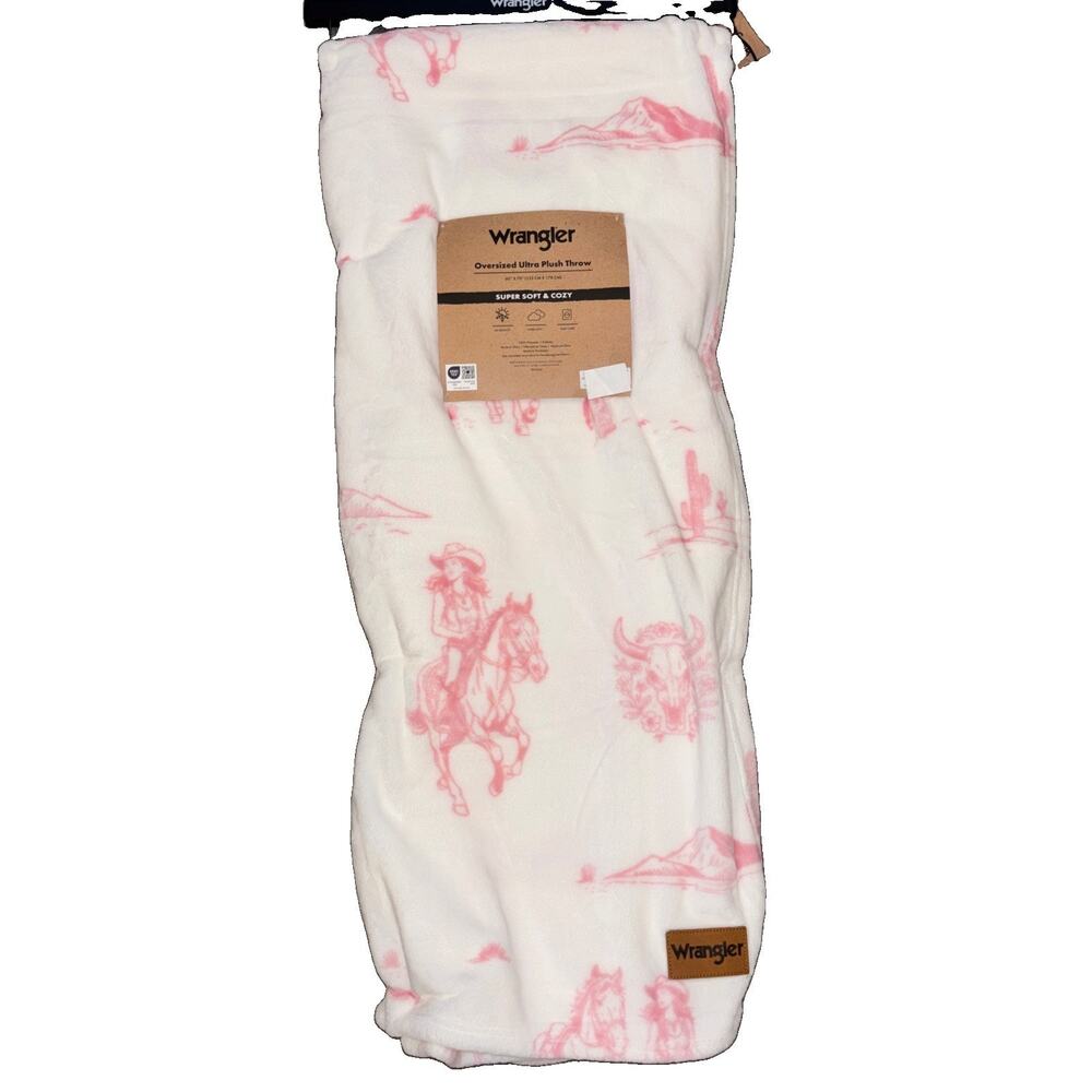 Wrangler Pink Cowgirl Horse Longhorn Desert Western Throw Blanket 60x70 NEW